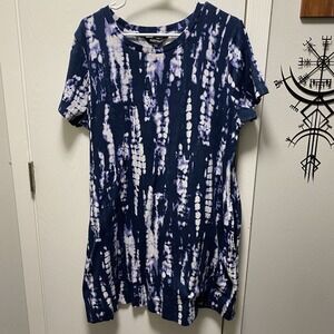 Ellen Tracy Womens T Shirt Print Dress With‎ Pockets Blue XXL